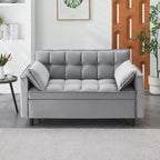 MAYEERTY Modern Velevt Loveseat Sleeper Sofa Couch Pull Out Bed with Toss Pillows Pockets for Living Room Bedroom Gray