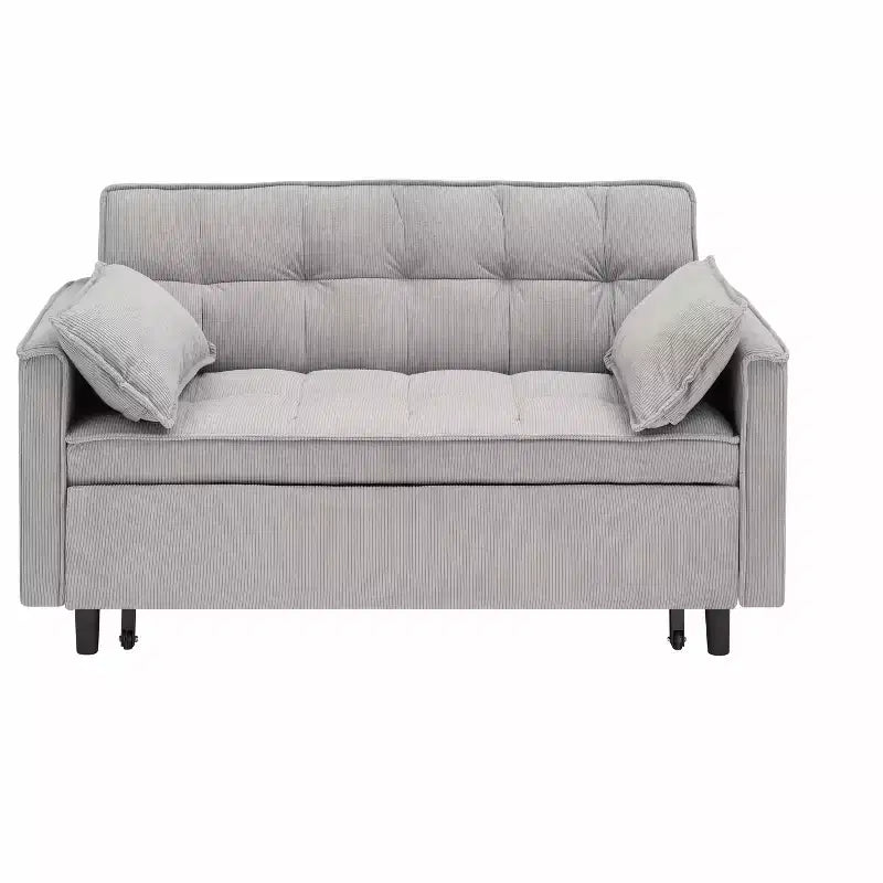 MAYEERTY Canapé de salon moderne en velours avec canapé-lit escamotable, coussins décoratifs et poches pour salon et chambre, gris