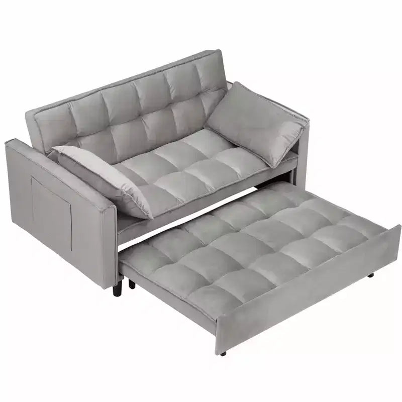 MAYEERTY Canapé de salon moderne en velours avec canapé-lit escamotable, coussins décoratifs et poches pour salon et chambre, gris