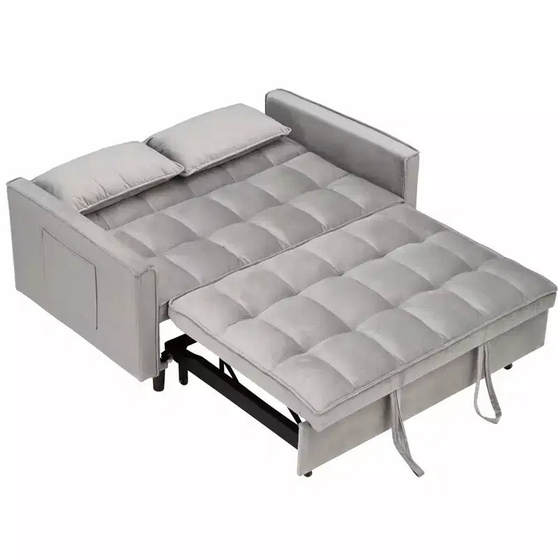 MAYEERTY Canapé de salon moderne en velours avec canapé-lit escamotable, coussins décoratifs et poches pour salon et chambre, gris