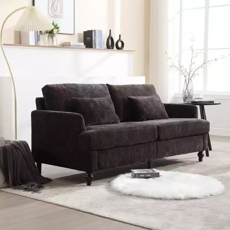 Canapé deux places en tissu chenille de style milieu de siècle, canapé moderne rembourré