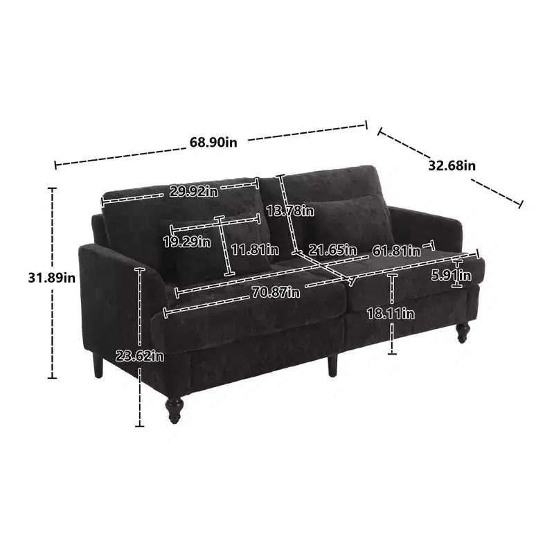 Canapé deux places en tissu chenille de style milieu de siècle, canapé moderne rembourré