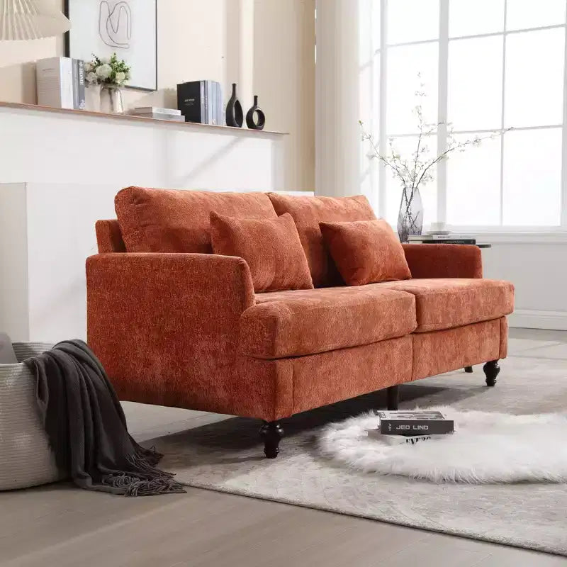 Canapé deux places en tissu chenille de style milieu de siècle, canapé moderne rembourré