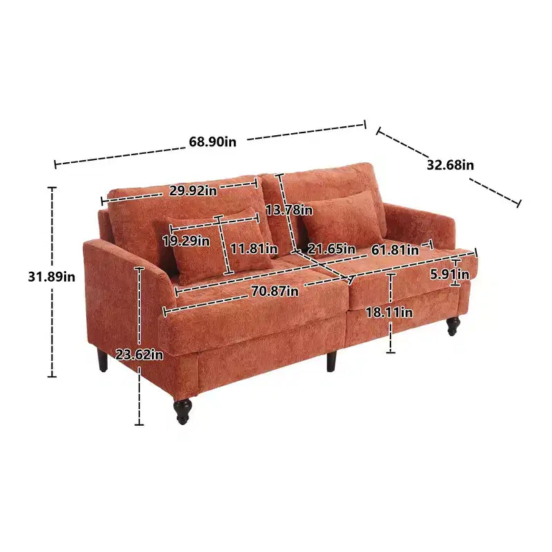 Canapé deux places en tissu chenille de style milieu de siècle, canapé moderne rembourré