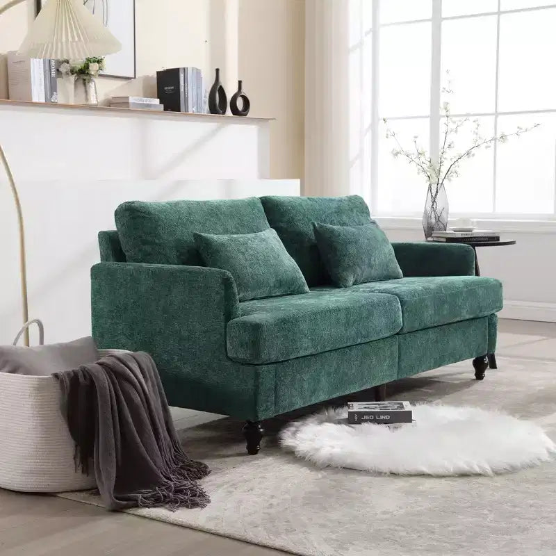 Canapé deux places en tissu chenille de style milieu de siècle, canapé moderne rembourré