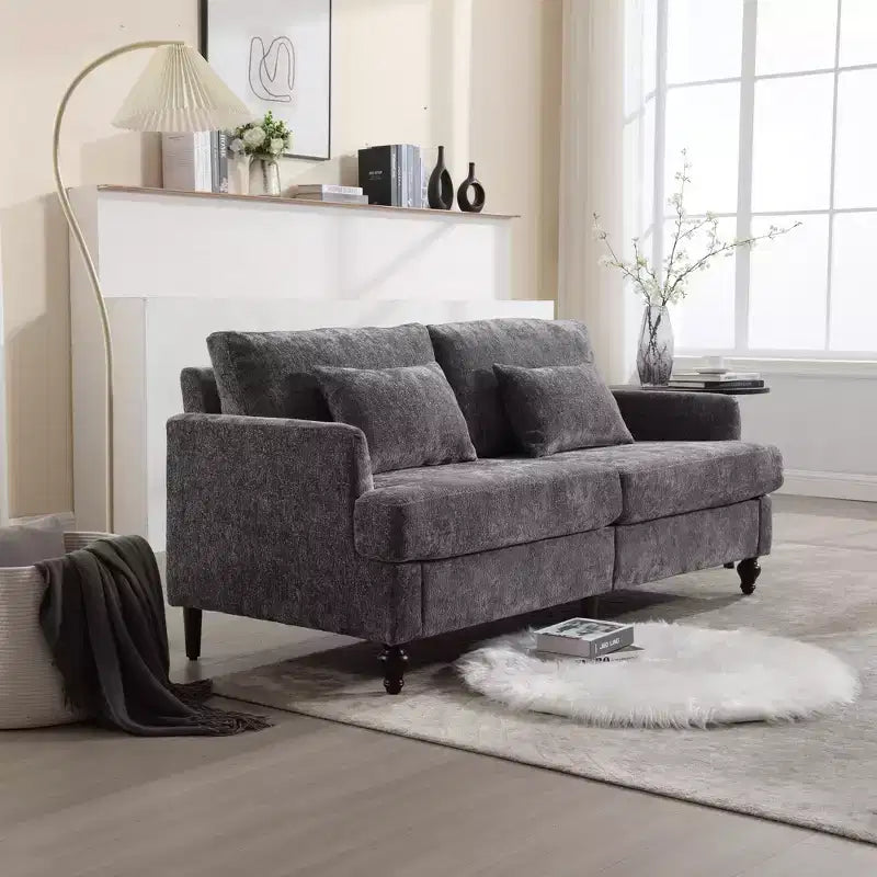 Canapé deux places en tissu chenille de style milieu de siècle, canapé moderne rembourré
