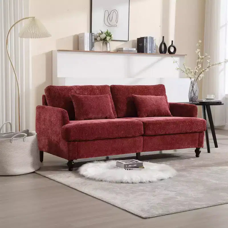 Canapé deux places en tissu chenille de style milieu de siècle, canapé moderne rembourré