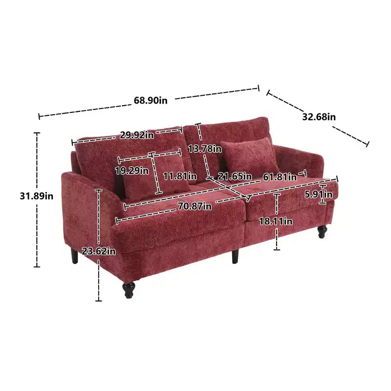 Canapé deux places en tissu chenille de style milieu de siècle, canapé moderne rembourré