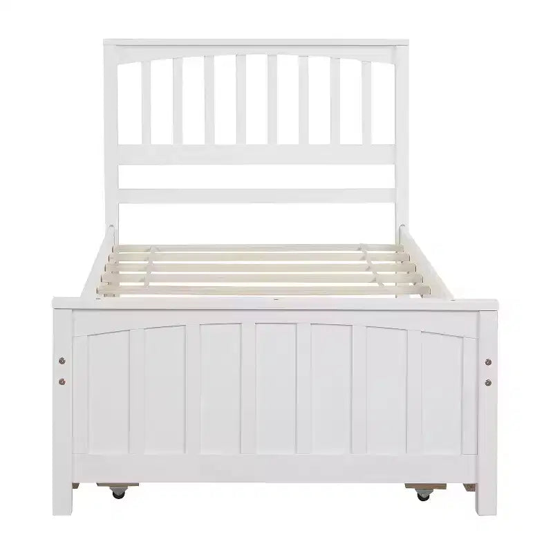 Lit Double Plateforme avec Lit Gigogne, Cadre de Lit en Bois avec Tête de Lit et Pied de Lit pour Chambre à Coucher