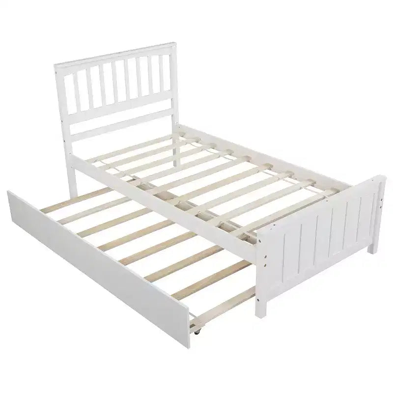 Lit Double Plateforme avec Lit Gigogne, Cadre de Lit en Bois avec Tête de Lit et Pied de Lit pour Chambre à Coucher