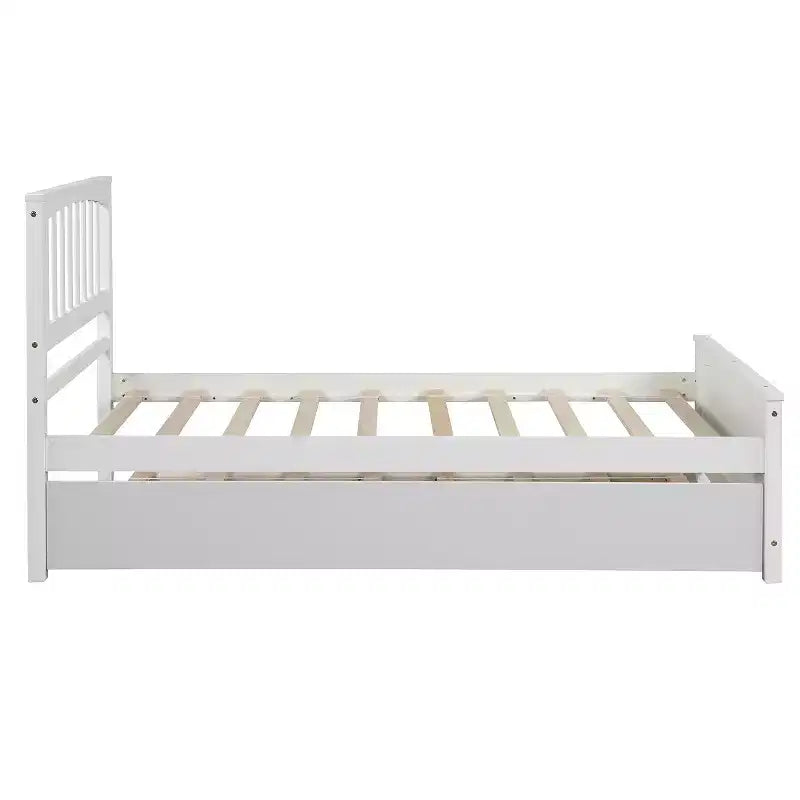 Lit Double Plateforme avec Lit Gigogne, Cadre de Lit en Bois avec Tête de Lit et Pied de Lit pour Chambre à Coucher