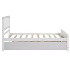 Lit Double Plateforme avec Lit Gigogne, Cadre de Lit en Bois avec Tête de Lit et Pied de Lit pour Chambre à Coucher