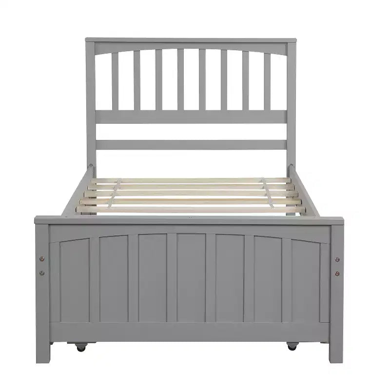 Lit Double Plateforme avec Lit Gigogne, Cadre de Lit en Bois avec Tête de Lit et Pied de Lit pour Chambre à Coucher