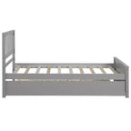 Lit Double Plateforme avec Lit Gigogne, Cadre de Lit en Bois avec Tête de Lit et Pied de Lit pour Chambre à Coucher