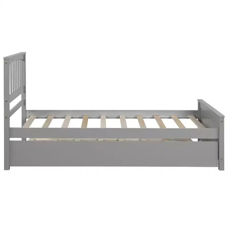 Lit Double Plateforme avec Lit Gigogne, Cadre de Lit en Bois avec Tête de Lit et Pied de Lit pour Chambre à Coucher