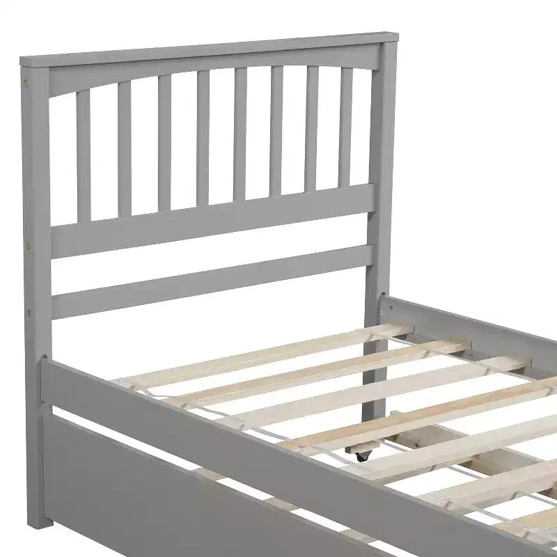 Lit Double Plateforme avec Lit Gigogne, Cadre de Lit en Bois avec Tête de Lit et Pied de Lit pour Chambre à Coucher