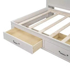 Lit de repos avec 3 tiroirs de rangement et prises et ports USB, cadre de lit en bois avec panneau supérieur rembourré pour chambre à coucher ou chambre d'amis, blanc