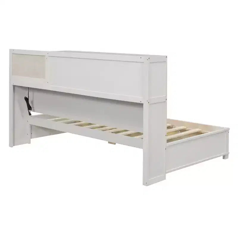 Lit de repos avec 3 tiroirs de rangement et prises et ports USB, cadre de lit en bois avec panneau supérieur rembourré pour chambre à coucher ou chambre d'amis, blanc