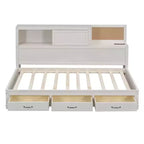 Lit de repos avec 3 tiroirs de rangement et prises et ports USB, cadre de lit en bois avec panneau supérieur rembourré pour chambre à coucher ou chambre d'amis, blanc