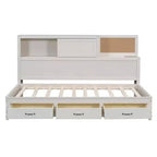 Lit de repos avec 3 tiroirs de rangement et prises et ports USB, cadre de lit en bois avec panneau supérieur rembourré pour chambre à coucher ou chambre d'amis, blanc