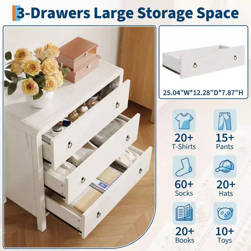 Commode de chambre à 3 ou 5 tiroirs GustoWave, commode de 77,2 cm de haut avec grands tiroirs, commode de rangement en bois pour salon, couloir