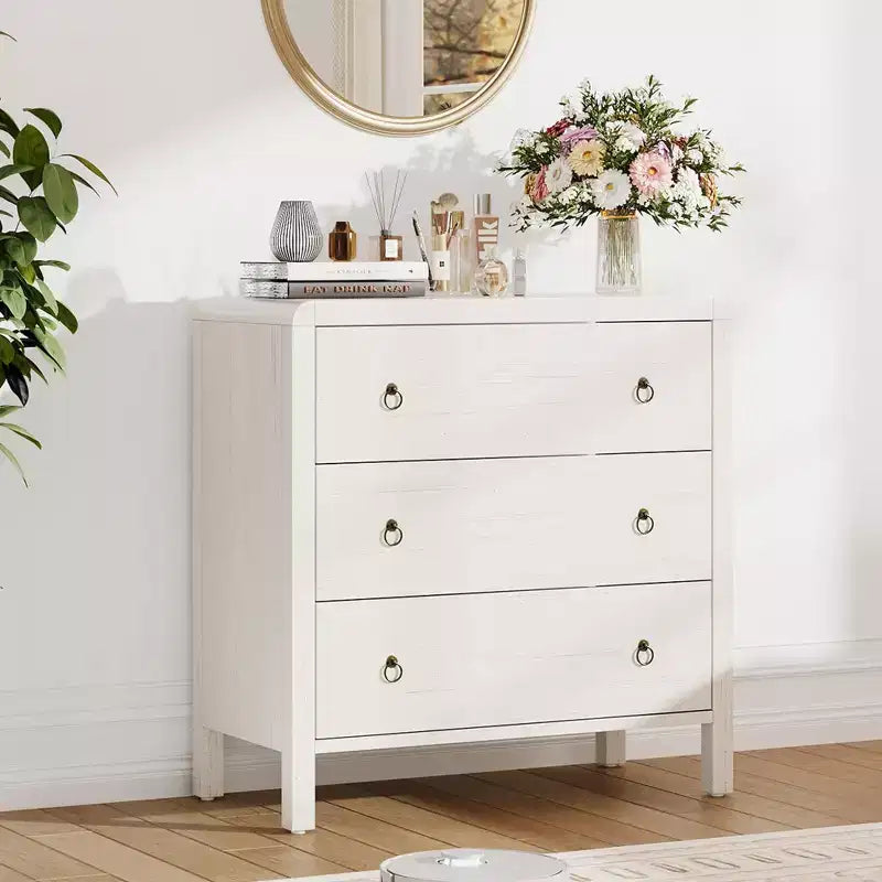 Commode de chambre à 3 ou 5 tiroirs GustoWave, commode de 77,2 cm de haut avec grands tiroirs, commode de rangement en bois pour salon, couloir