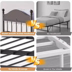 Lit de repos Acekool avec lit gigogne escamotable, cadre de lit double en métal avec tête de lit transformable en canapé, support à lattes en acier renforcé, marron rustique