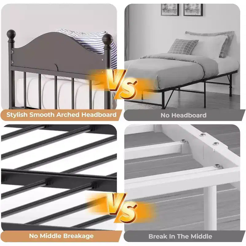 Lit de repos Acekool avec lit gigogne escamotable, cadre de lit double en métal avec tête de lit transformable en canapé, support à lattes en acier renforcé, marron rustique