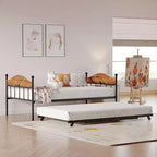 Lit de repos Acekool avec lit gigogne escamotable, cadre de lit double en métal avec tête de lit transformable en canapé, support à lattes en acier renforcé, marron rustique