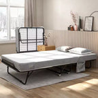 Lit pliant Coolmee avec matelas, lit pliant portable sur roulettes avec poche latérale de rangement pour le bureau, la chambre, gain de place, rangement facile