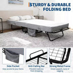 Lit pliant Coolmee avec matelas, lit pliant portable sur roulettes avec poche latérale de rangement pour le bureau, la chambre, gain de place, rangement facile