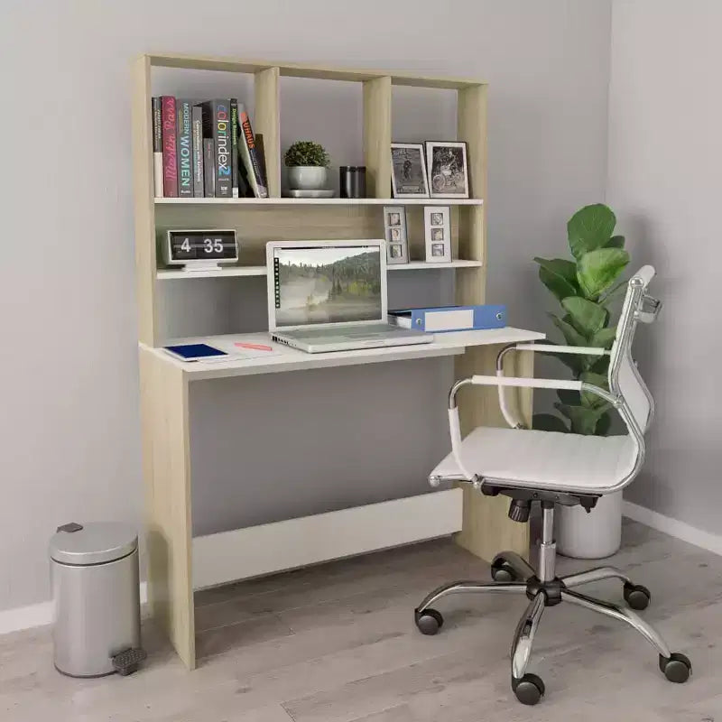 Clihome Bureau Flottant Moderne, Bureau Mural avec 3 Étagères, Bureau d'Ordinateur Mural avec Finition Mate pour Petits Espaces