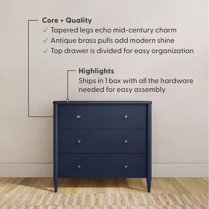 Commode 3 tiroirs Harbor avec tiroir supérieur divisé