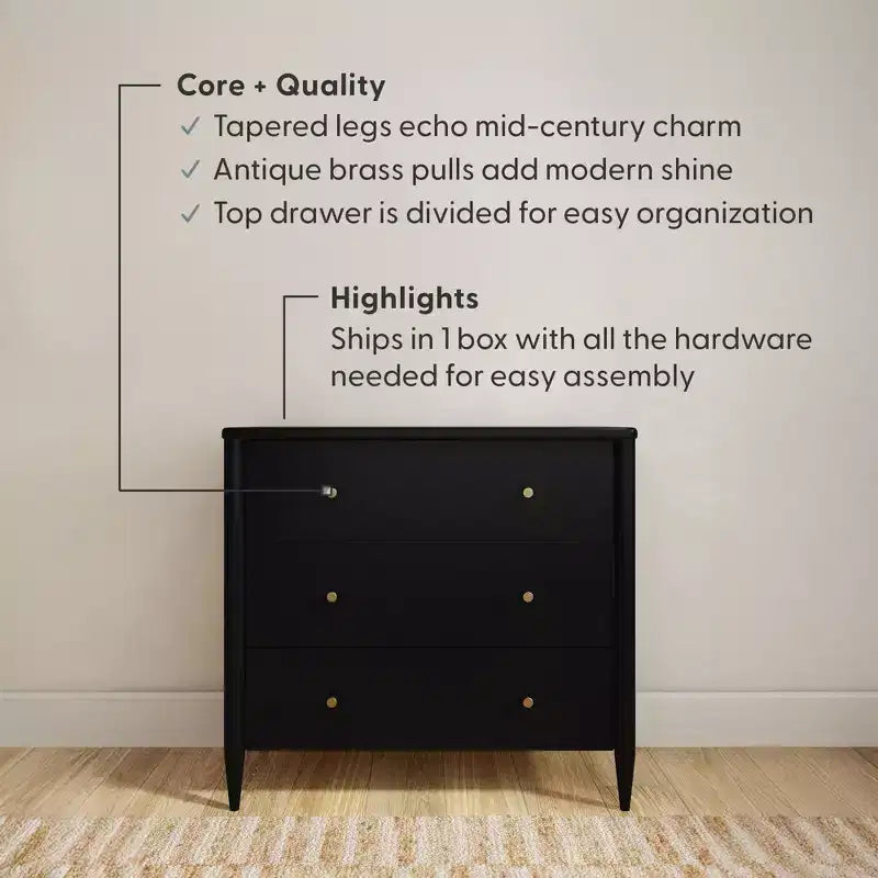 Commode 3 tiroirs Harbor avec tiroir supérieur divisé