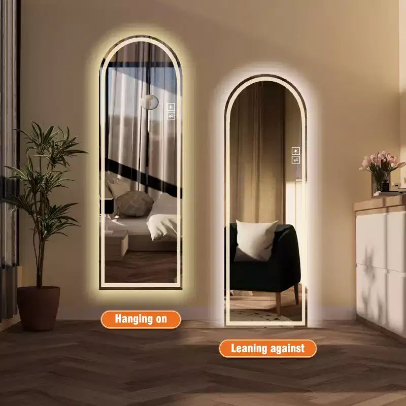 Miroir pleine longueur GDFStudio Astra moderne 65H arqué à LED avec modes d'éclairage réglables