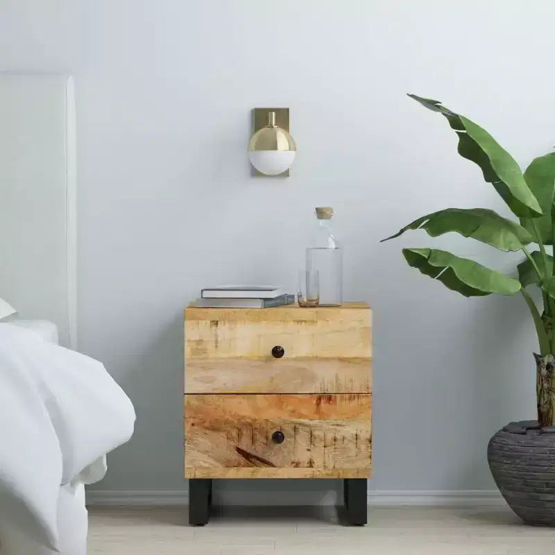 vidaXL Table de chevet noire en bois de manguier massif Meuble de chevet moyen