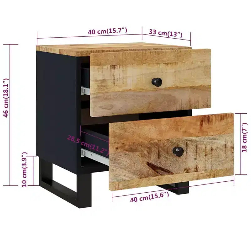 vidaXL Table de chevet noire en bois de manguier massif Meuble de chevet moyen