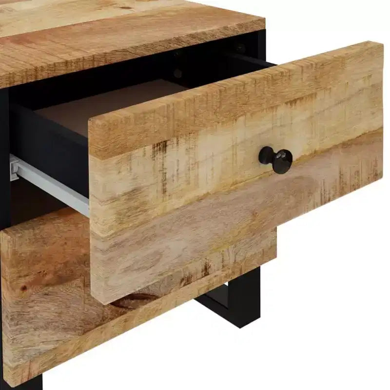 vidaXL Table de chevet noire en bois de manguier massif Meuble de chevet moyen