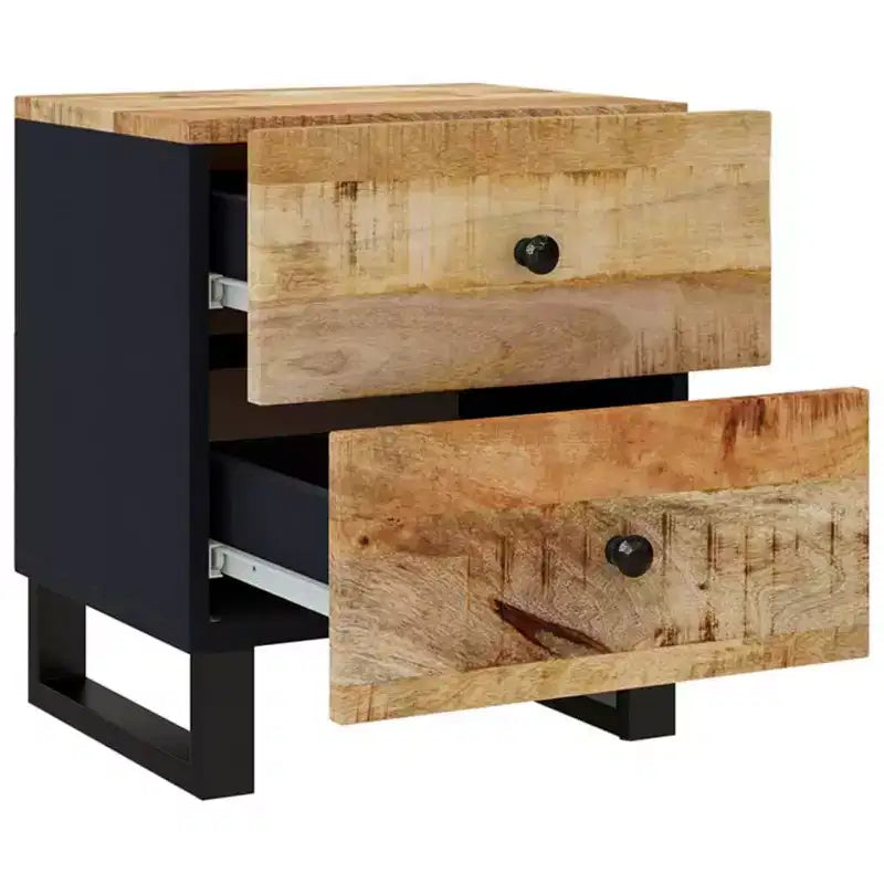 vidaXL Table de chevet noire en bois de manguier massif Meuble de chevet moyen