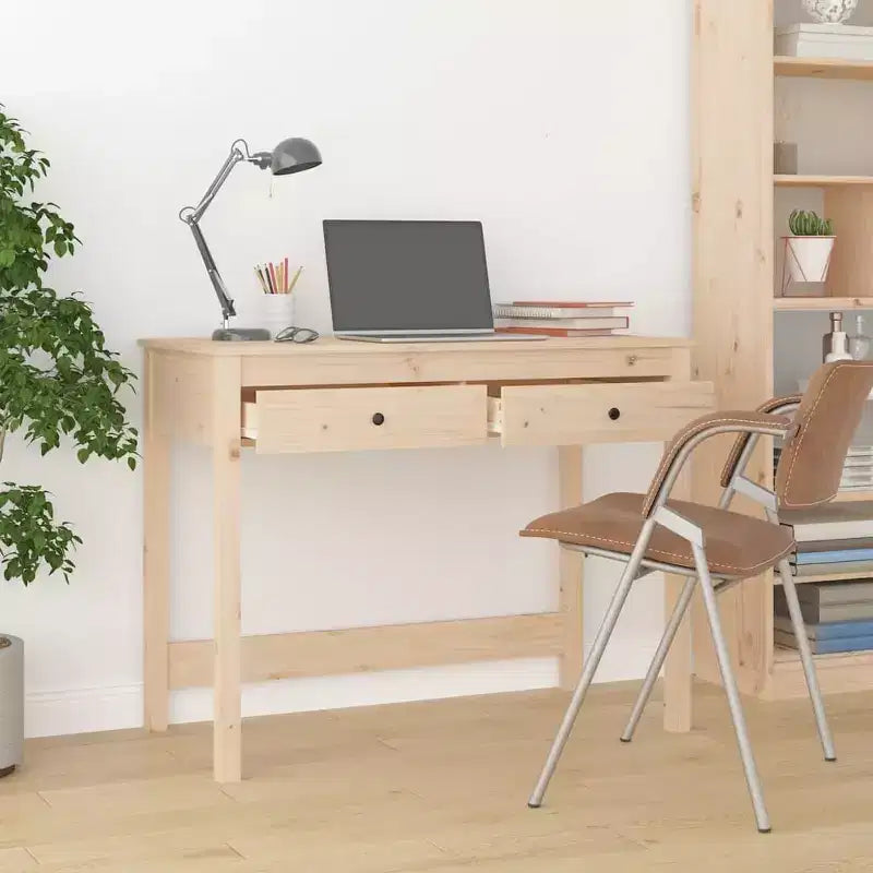 vidaXL Bureau Bois Naturel Bois de pin massif Bureau moyen Rectangulaire