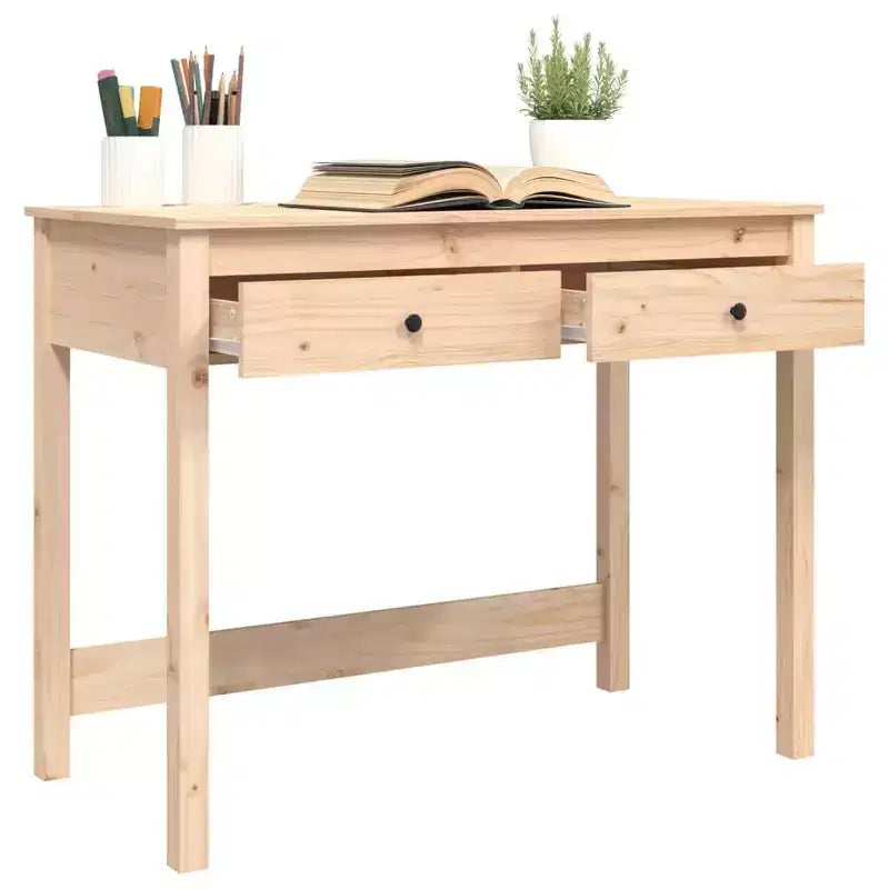 vidaXL Bureau Bois Naturel Bois de pin massif Bureau moyen Rectangulaire