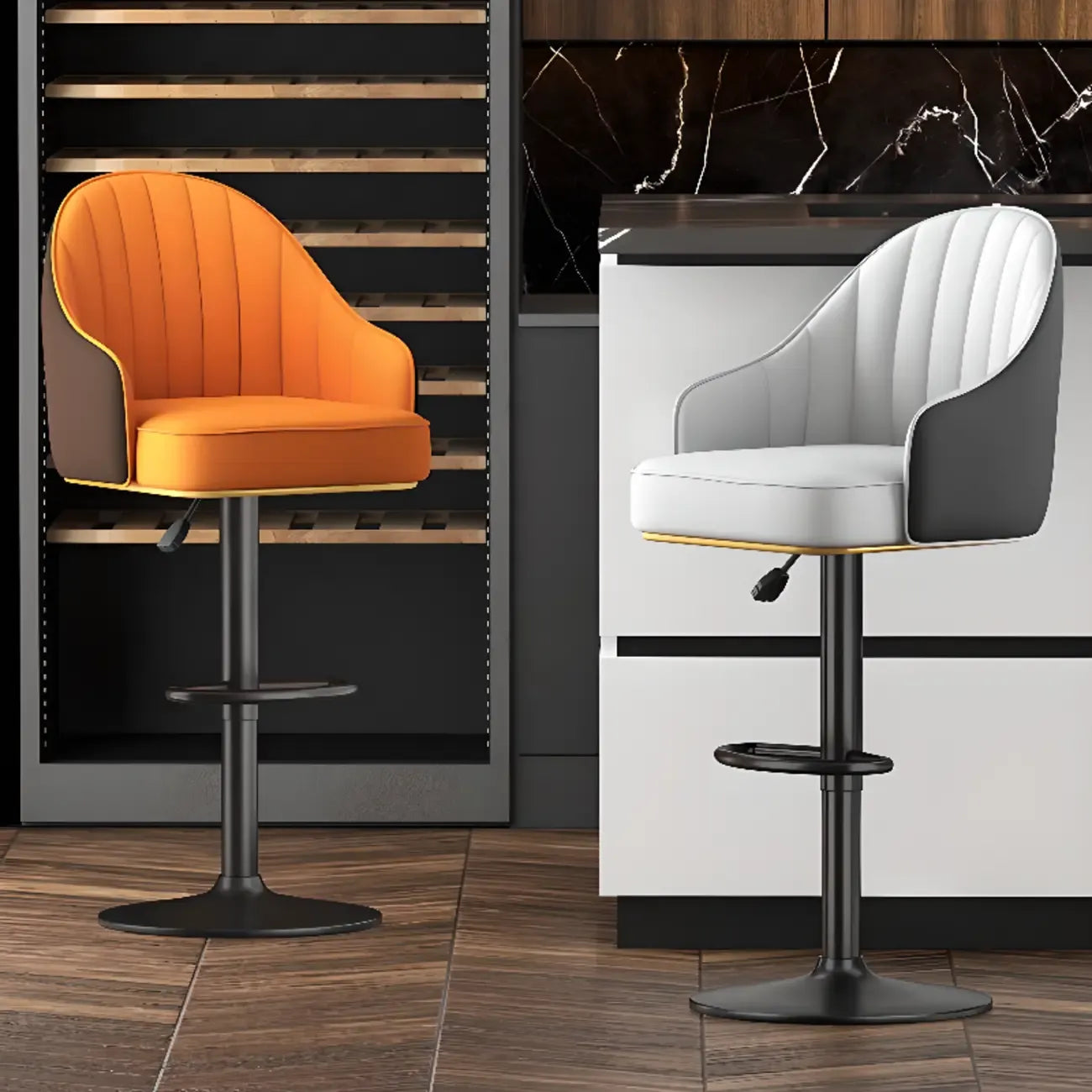 Tabourets de bar modernes en cuir pivotants et réglables en hauteur