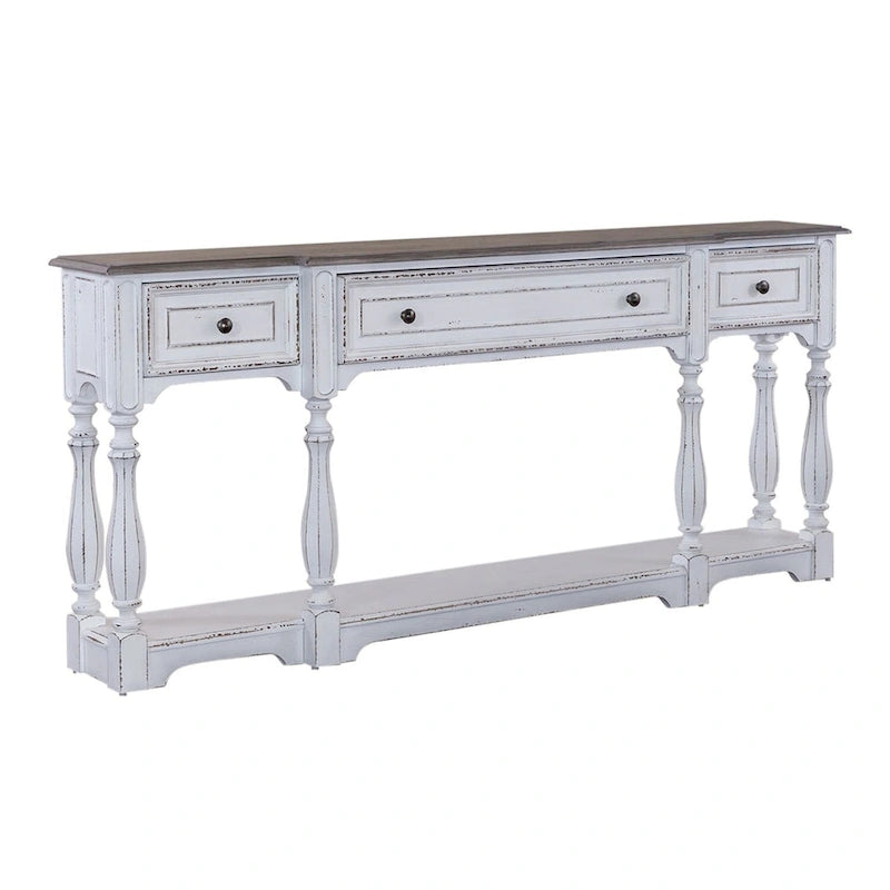 Table console de couloir 183 cm Magnolia Manor Antique White & Weathered Bark