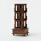 Bibliothèque verticale étroite rotative en bois
