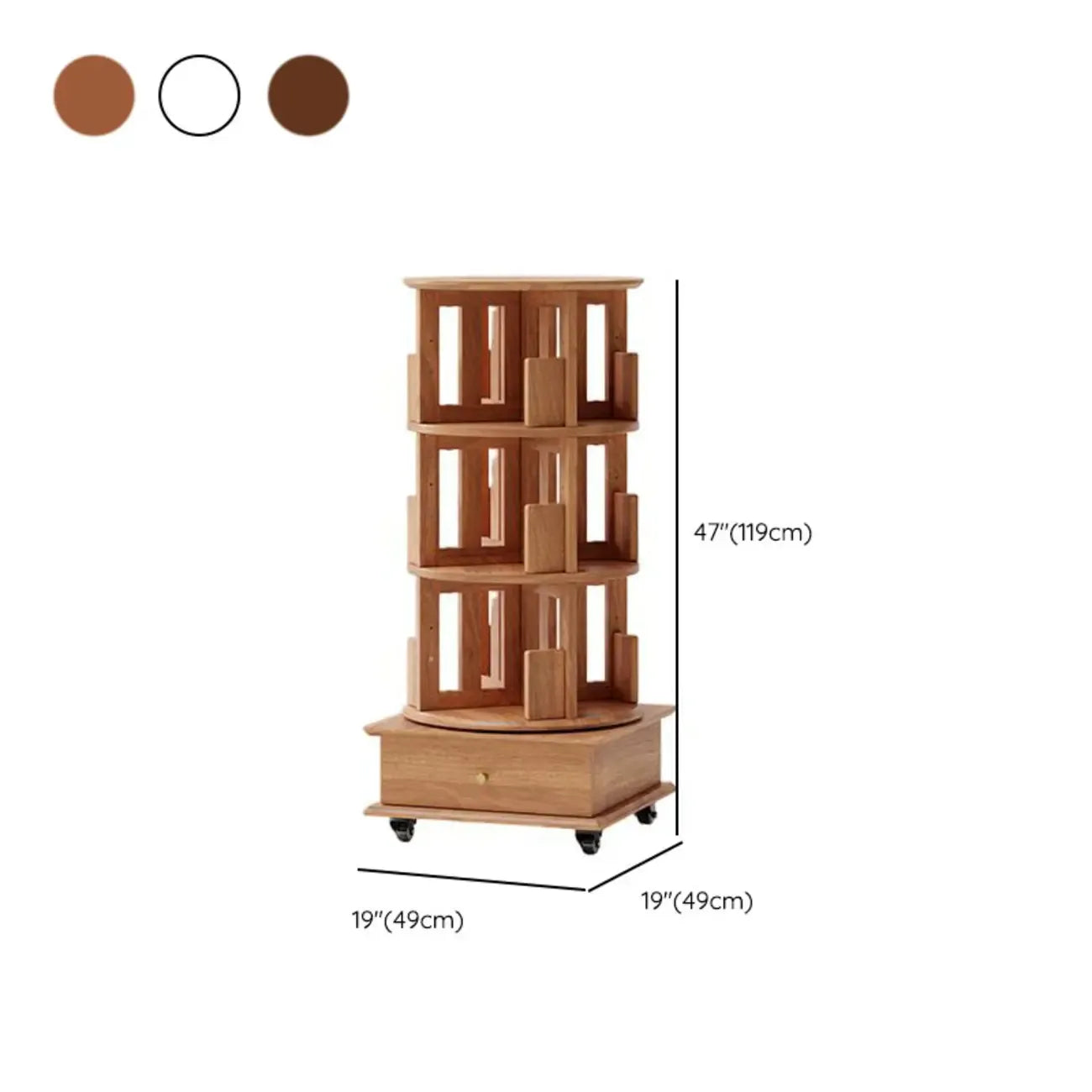 Bibliothèque verticale étroite rotative en bois