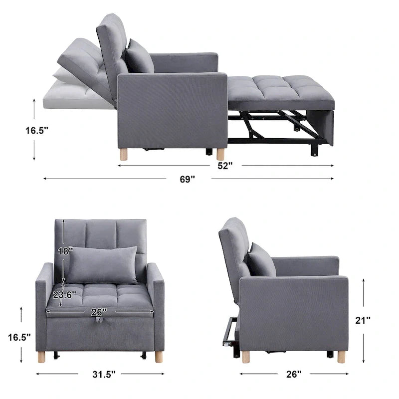 Fauteuil Lit Convertible 3 en 1, Noir