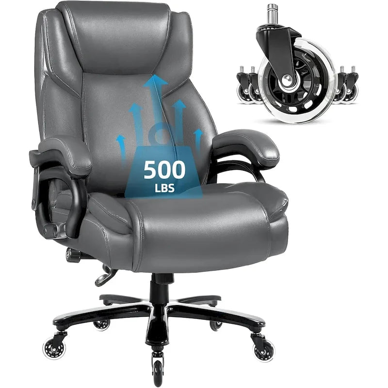 Chaise de bureau de direction Bossin grande taille et forte, 500 lb, avec support lombaire réglable, chaise ergonomique en cuir PU à dossier haut pour ordinateur
