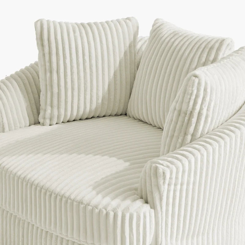 Lot de 2 fauteuils pivotants ronds surdimensionnés en velours côtelé moelleux de 43 po de large avec oreillers