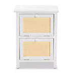 Sariah Wood Rattan 2 Door Nightstand White - Baxton Studio
