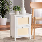 Table de chevet Sariah en rotin blanc à 2 portes - Baxton Studio